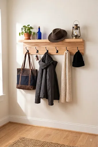 [PCR-OAK-12] Premium Oak Coat Rack with Shelf (12" (3 hooks), No)