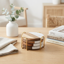 Marble & Wood Coasters with Holder — Set of 4
