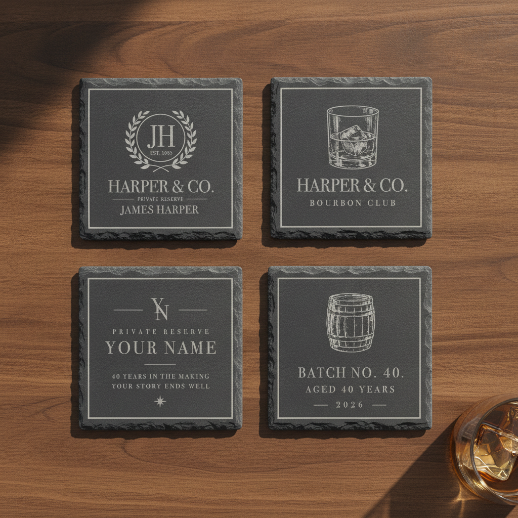 [WLB-COASTER-SET4] Whiskey Lover Birthday Coasters – Personalized Set of 4