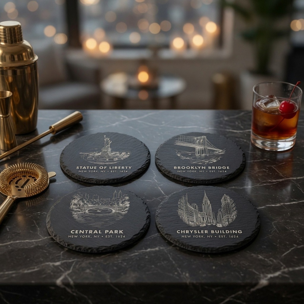 New York Landmark Slate Coaster Set of 4