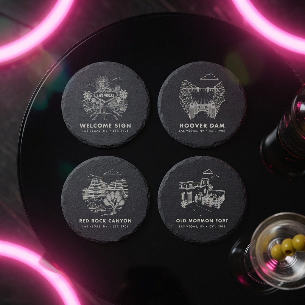 Las Vegas Landmark Slate Coaster Set of 4
