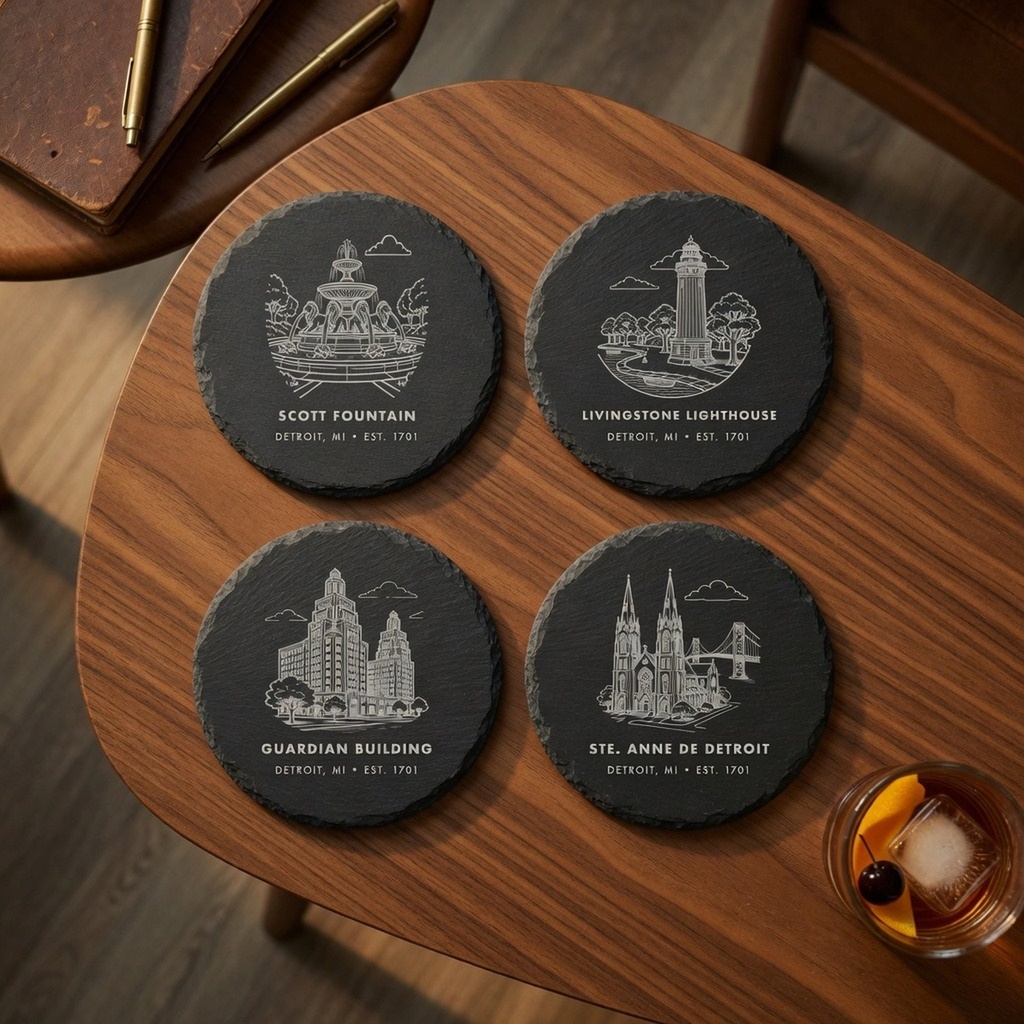 Detroit Landmark Slate Coaster Set of 4
