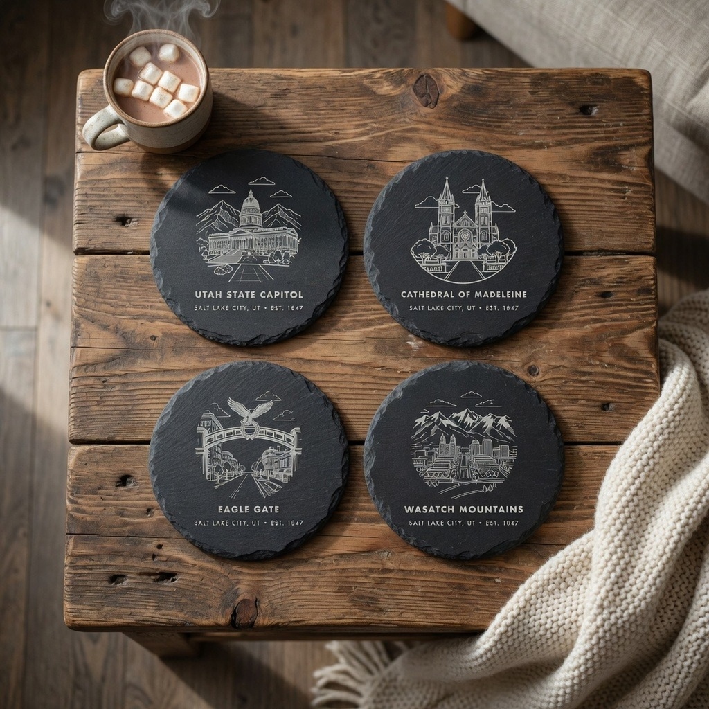 Salt Lake City Landmark Slate Coaster Set of 4