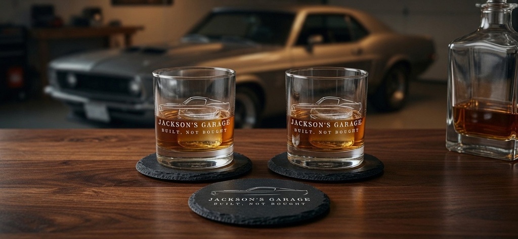 Dream Car Garage Whiskey & Coaster Set