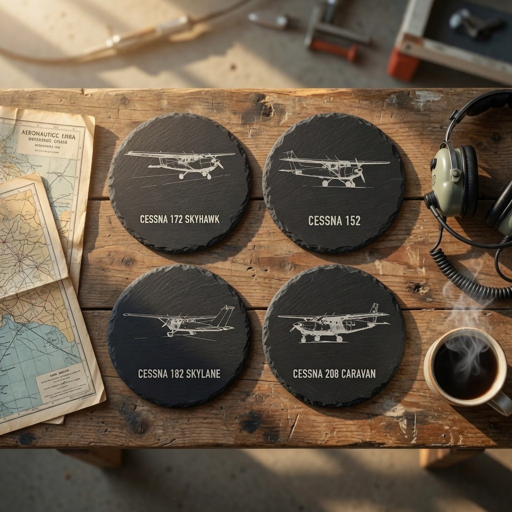 [PLT-CESSNA-S-4-G0] Cessna Pilot Coasters – Set of 4 (Square, No gift note)