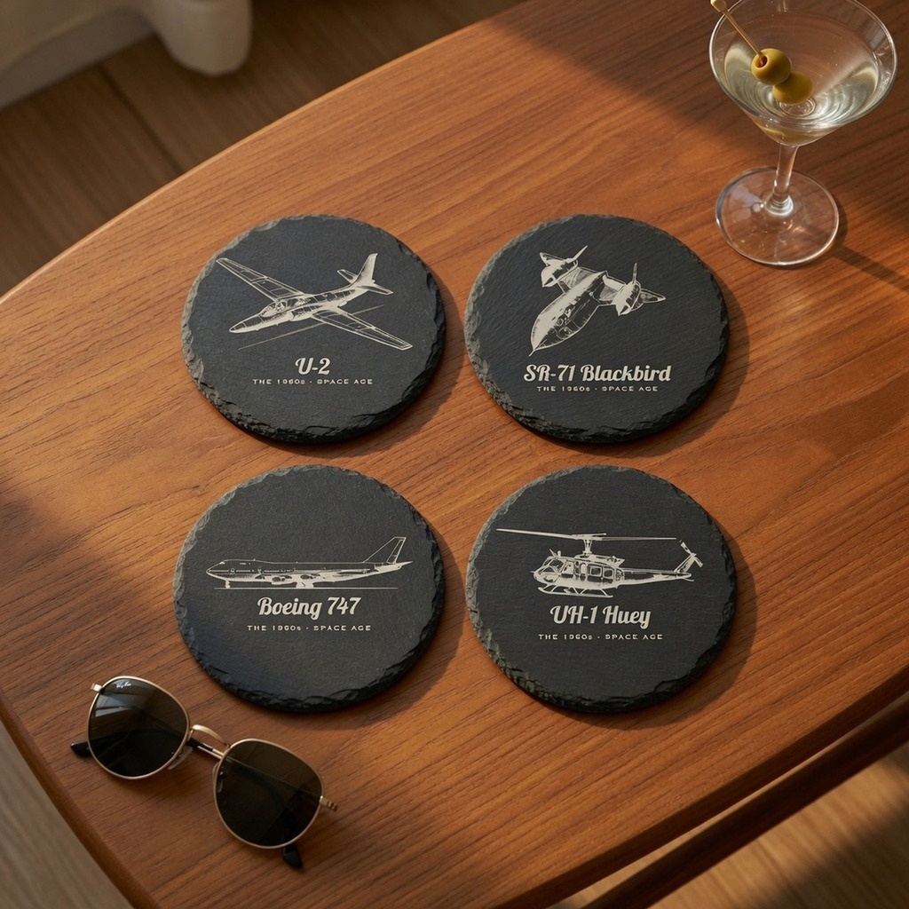 [AIR-1960S-S-4-G0] 1960s Airplane Coasters – Vintage Space Age (Square, Set of 4, No gift note)