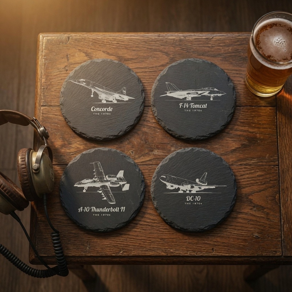 [AIR-1970S-S-4-G0] 1970s Airplane Coasters – Vintage Jets and Airliners (Square, Set of 4, No gift note)