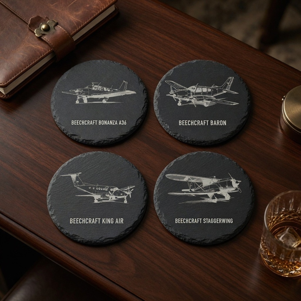 [PLT-BEECHCRA-S-4-G0] Beechcraft Pilot Coasters – Set of 4 (Square, No gift note)