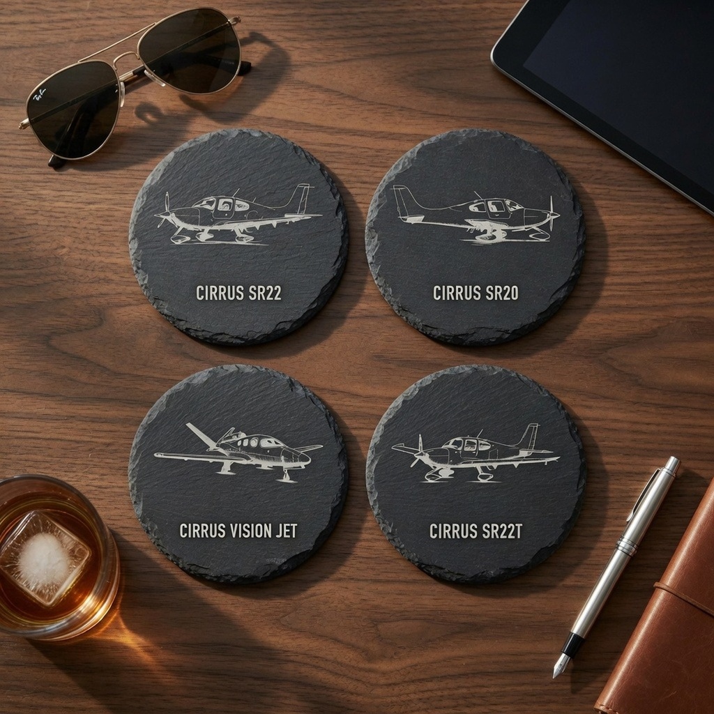 [PLT-CIRRUS-S-4-G0] Cirrus Pilot Coasters – Set of 4 (Square, No gift note)